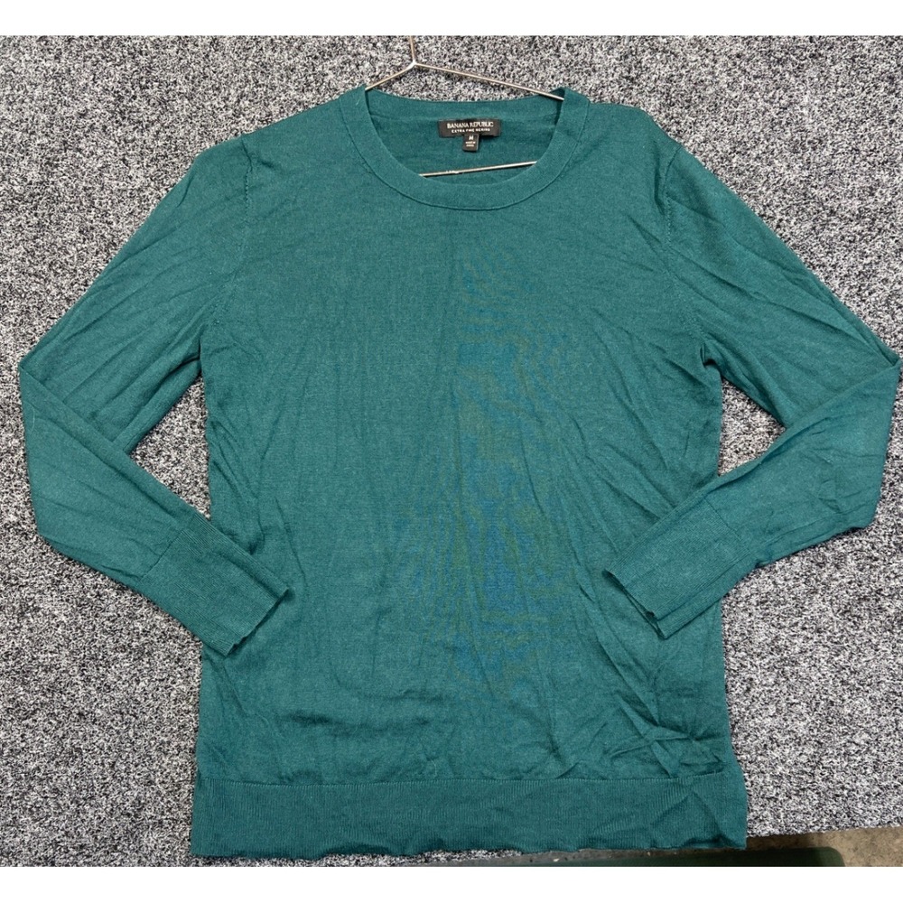 Banana Republic Sweater Womens M Green Extra Fine Merino Wool Crew Neck Pullover